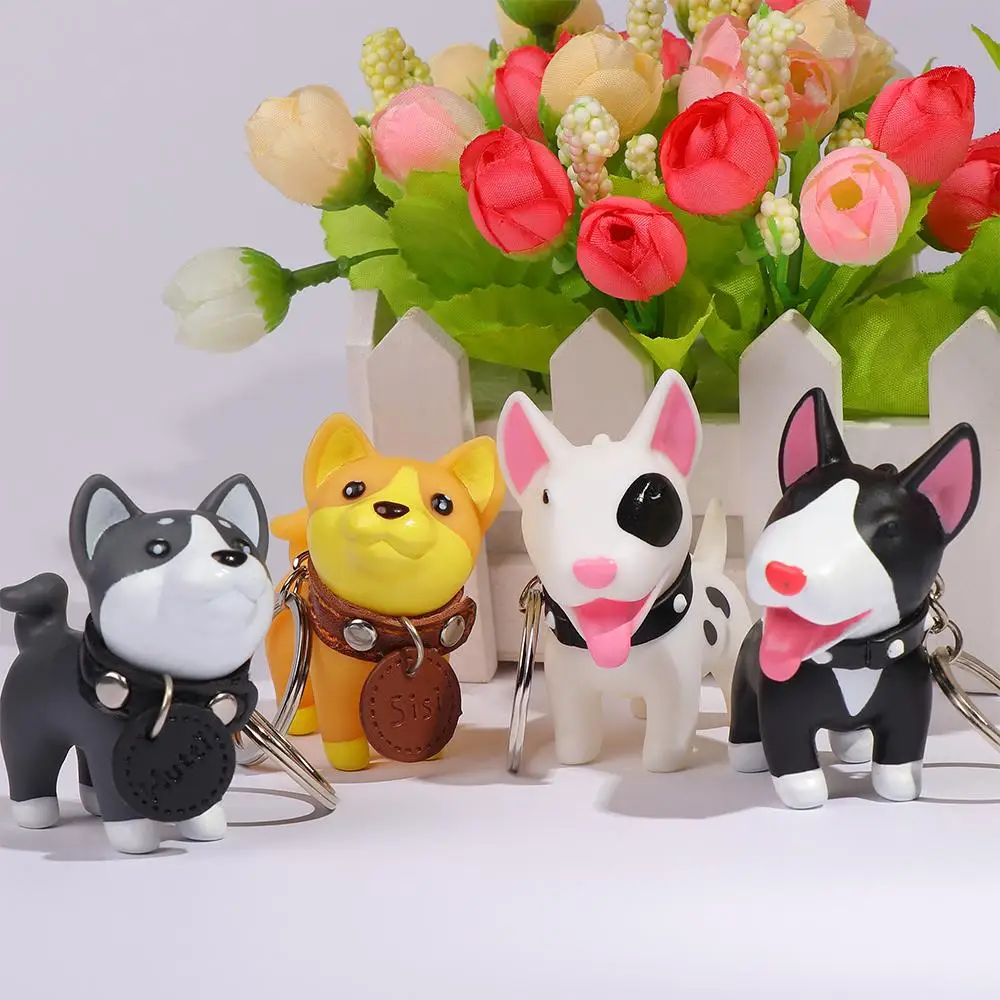 

Trinkets Vinyl Doll Holder Terrier Figure Bull PVC Hand-painted Dog Keychain Key Ring for Car Accessories