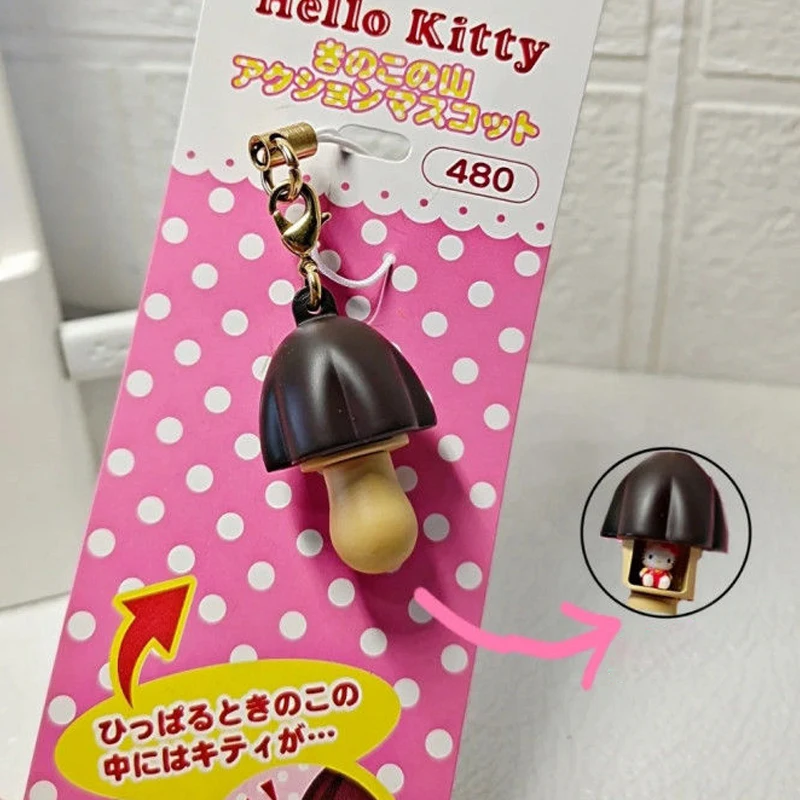 Llaveros Sanrio de Hello Kitty con forma de seta de Chocolate de resina, bolsa Kawaii con cremallera, cadena para teléfono, colgante decorativo, regalo para niñas