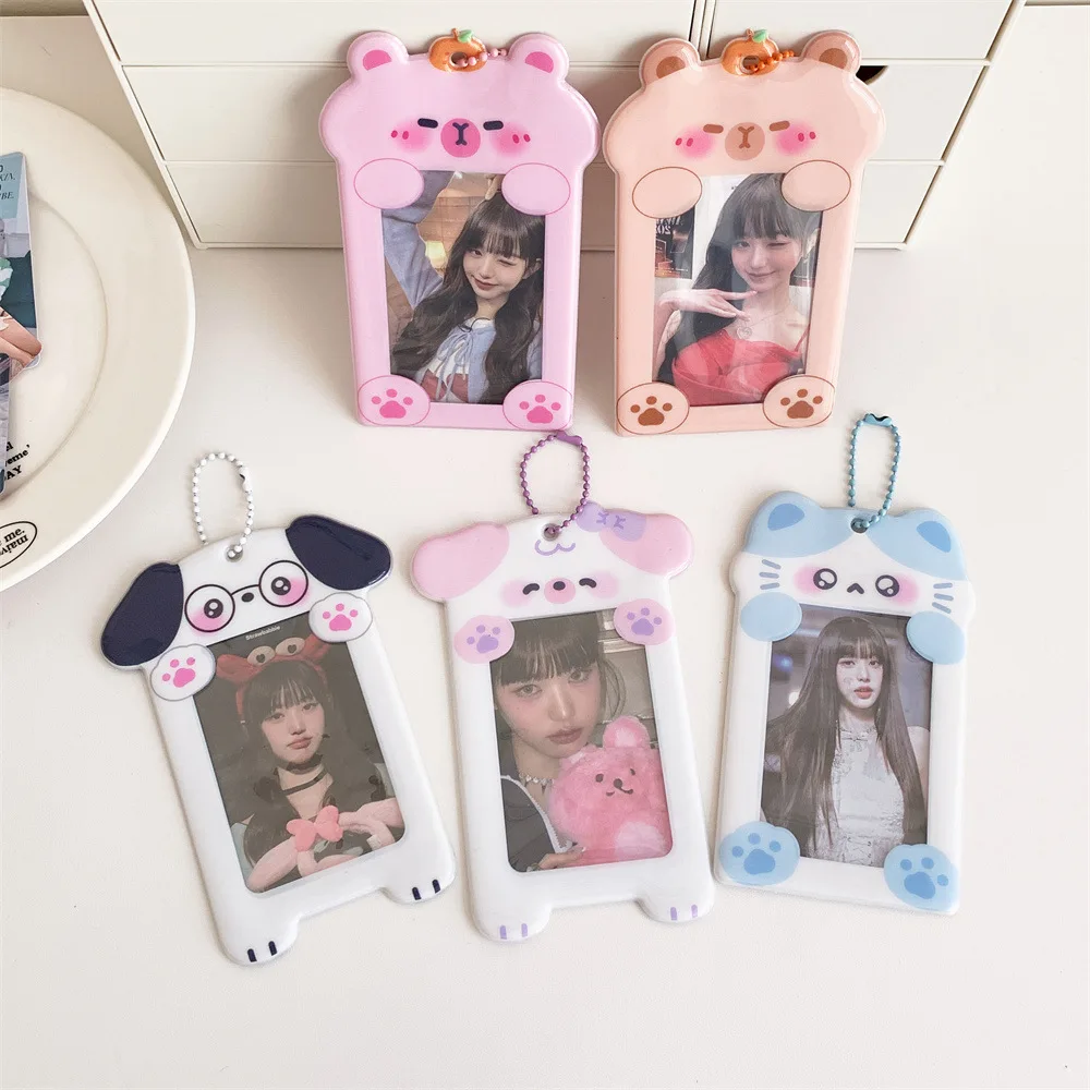 PVC Kinds Cartoon Animal Photo Card Holder Pockets for 2.6x3.7 Inch Mini Photo Sticker & Name Card 3 Inch Photos with Key Chain