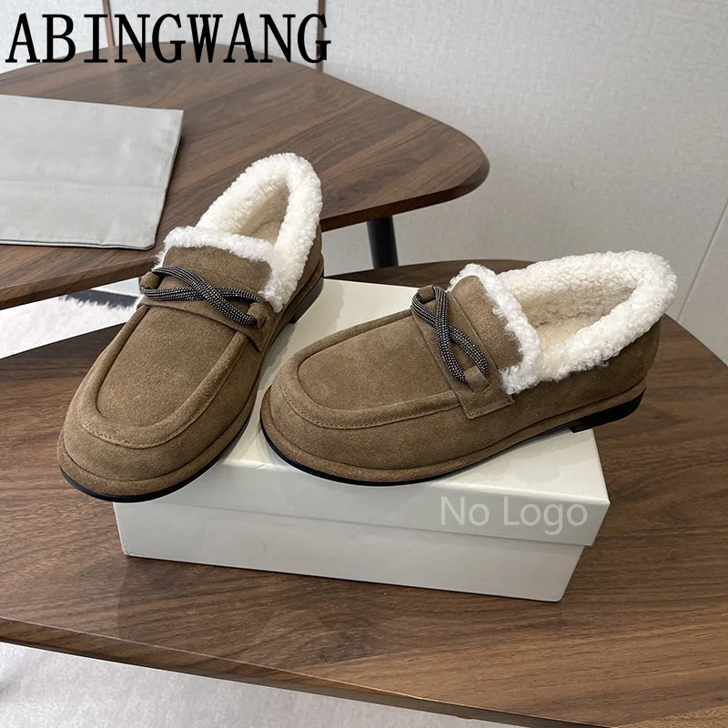 2025 Autumn Winter New Suede Inside Fur Flats Loafers for Women Slip On Casual Ladies Warm Shoes Lazy Shoes Women Casual Shoes