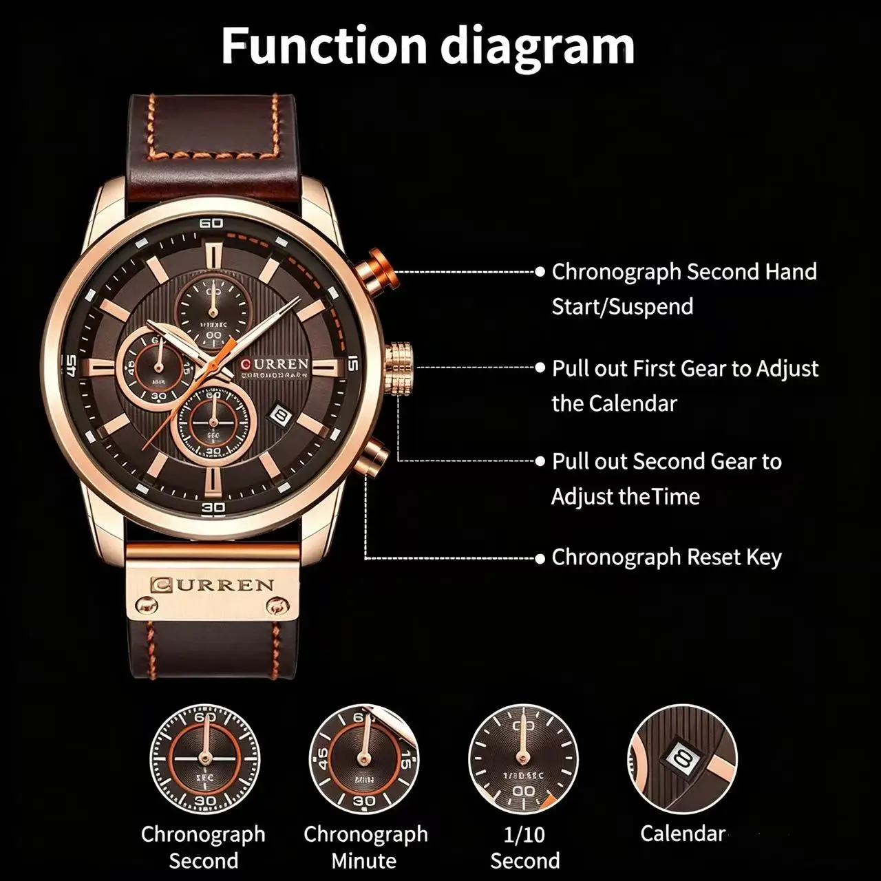 CURREN 8291 Quartz Leather Watch Big Dial Casual Business Calendar Waterproof Relogio Masculino