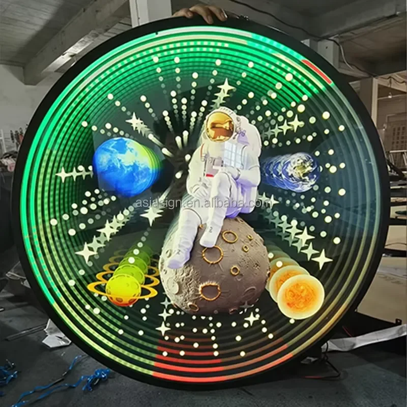 Bulk Custom Infinity 3D Layer Abyss Mirror LED Mirror Custom Graphic Retail Store Advertising Mirror Sign