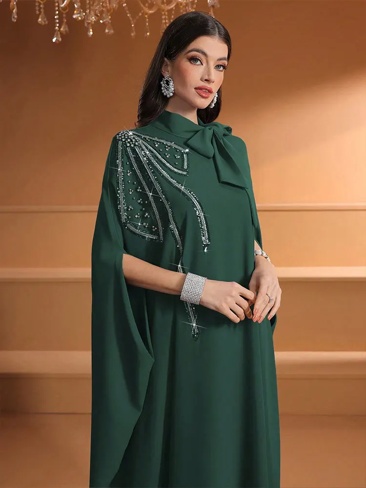 Ramadan Eid Diamonds Abayas Dubai Kaftan Women Muslim Dress Bow Jalabiya Kebaya Caftan Marocain Robe Femme Musulmane Vestidos