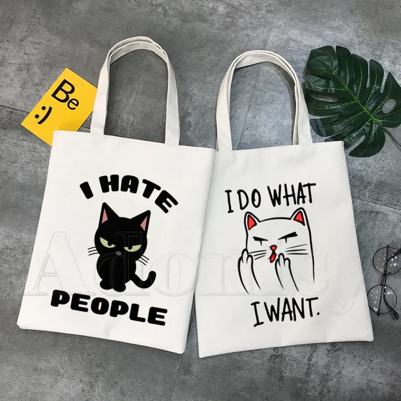 Cat Funny I Do What I Want Korea Ulzzang Shopper Bag Print Canvas Tote Bag Handbags Women Bag Harajuku Shoulder Bags