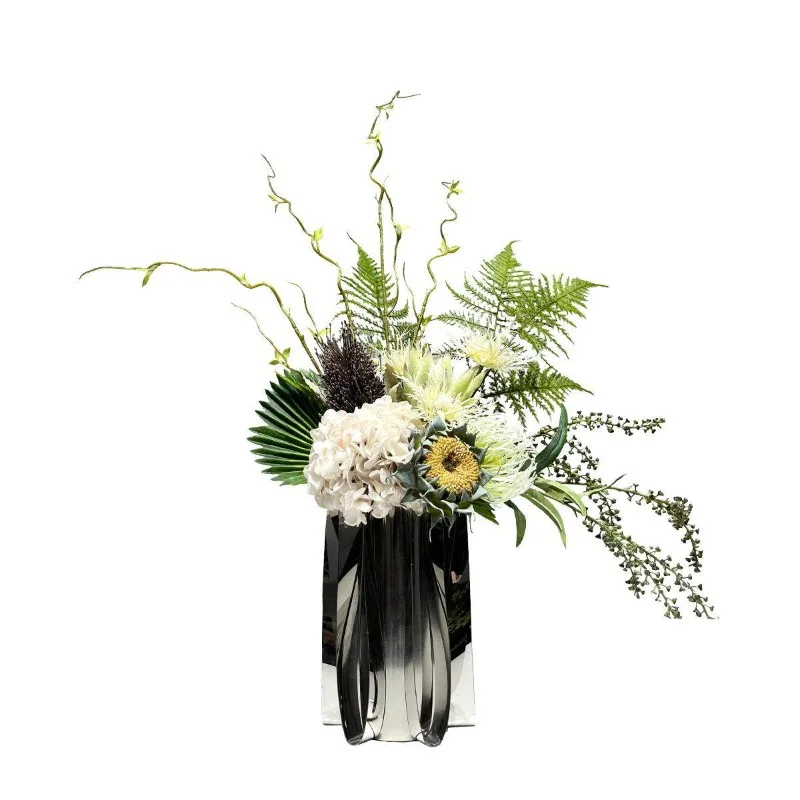 Modern simulated flower art light luxury steel flower ware model room sales office living room fake flower high-end ornament din