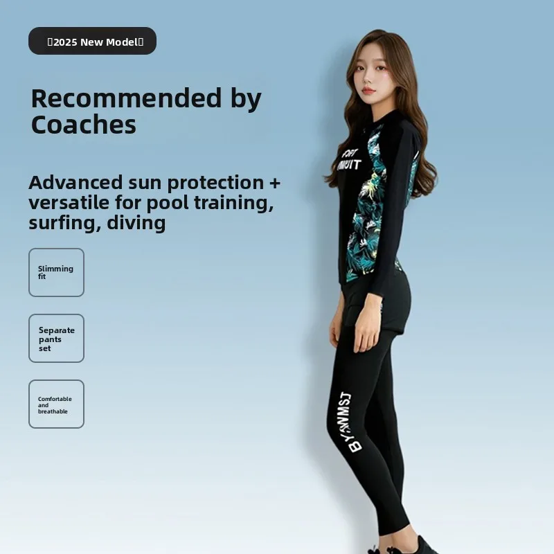 Women's Two-Piece Swimsuit Long Sleeve Wetsuit Surfing Suit Quick Dry Snorkeling Suit Slimming Design Beach Playwear