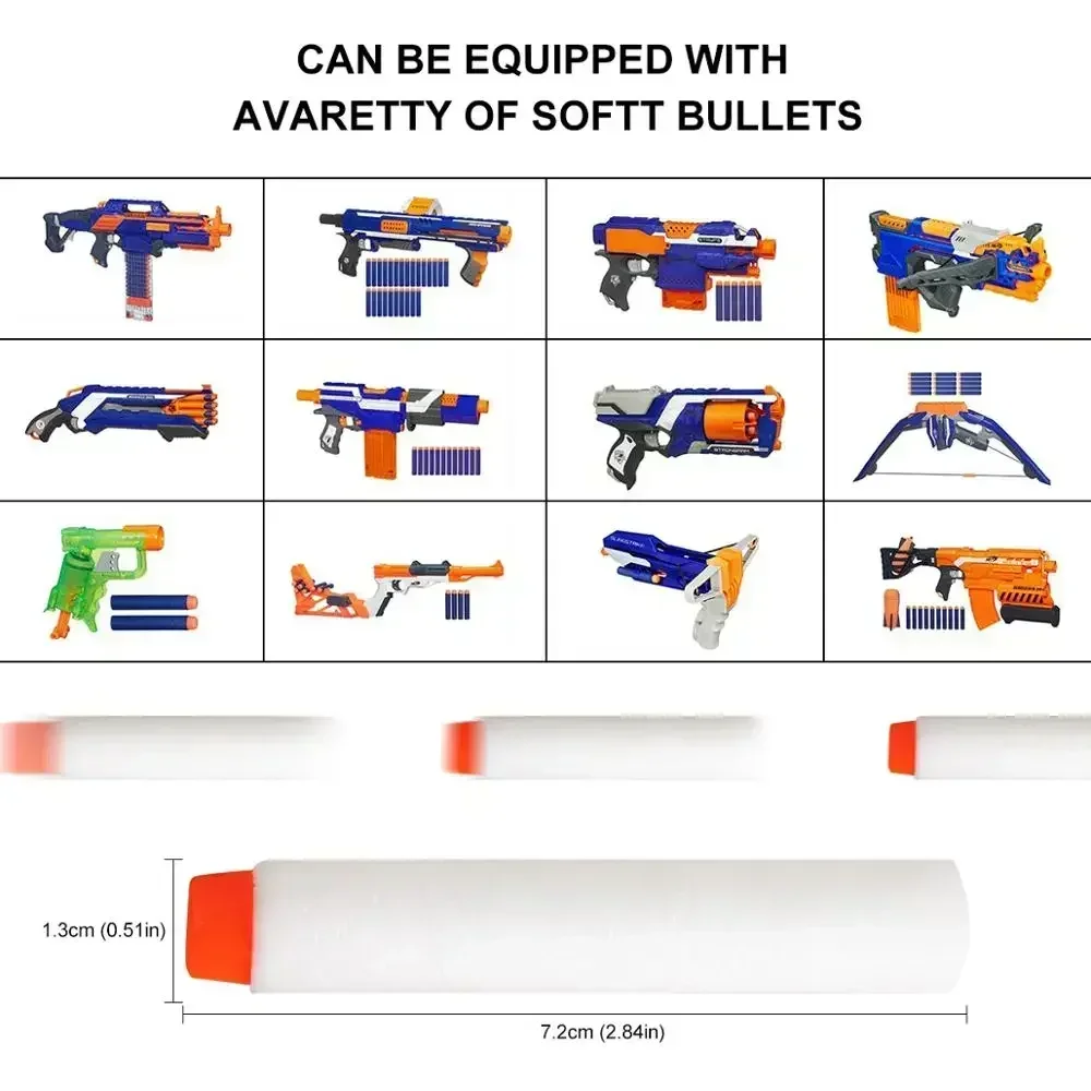 YY100pcs ل Nerf الرصاص إيفا 7.2 سنتيمتر الأبيض مضيئة رصاصة ناعمة ثقب جوفاء رئيس ل Nerf مسدس لعبة اكسسوارات ل Nerf الناسفين