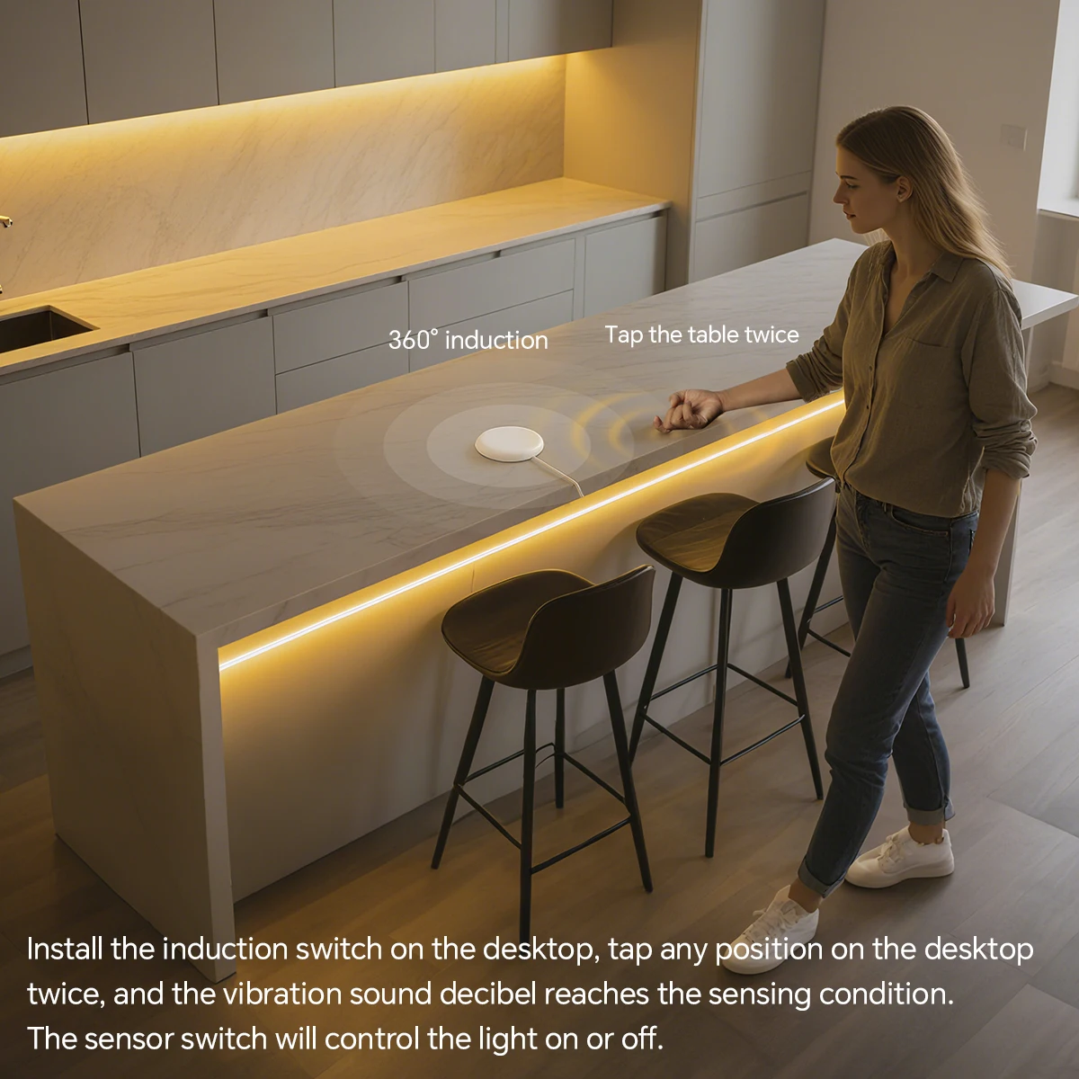 1m 2m 3m 5m USB Strike vibration Sensor LED Strip Light 5V COB Lamp Knocking Sensor Diode Tape Self-Adhesive Lamp Home Decor