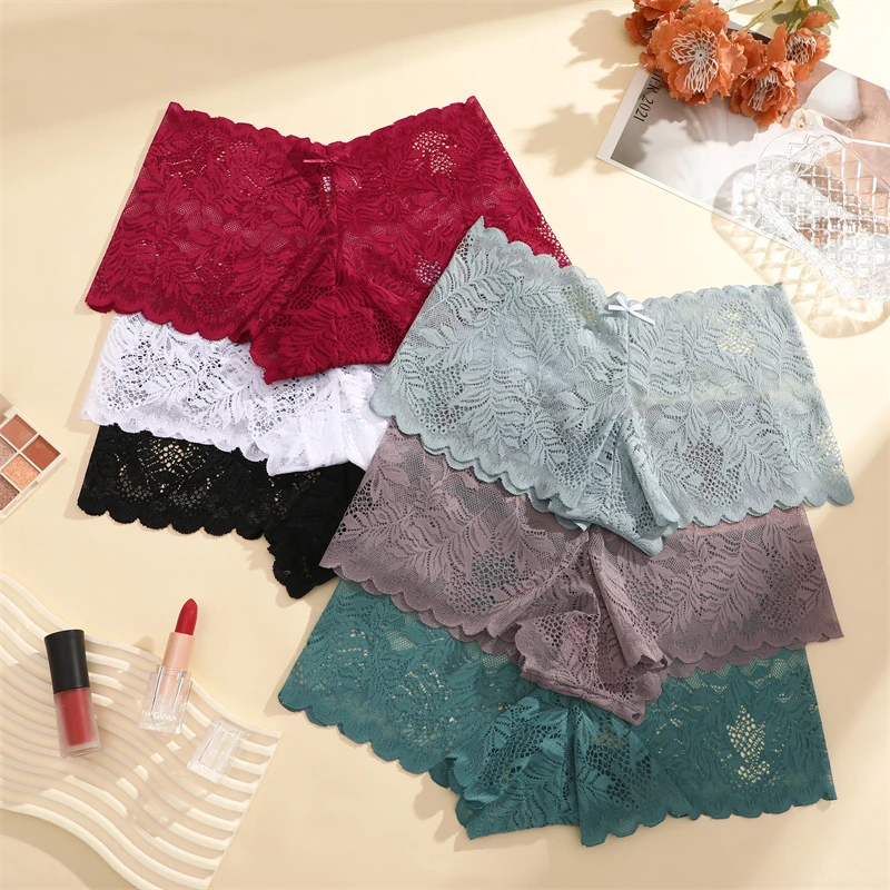 FINETOO 6 ks Dámské květinové krajkové boyshorts Sexy Perspective spodní prádlo s nízkým pasem Kalhotky Dámské prodyšné spodní prádlo Jednobarevné kalhotky - náhled 4