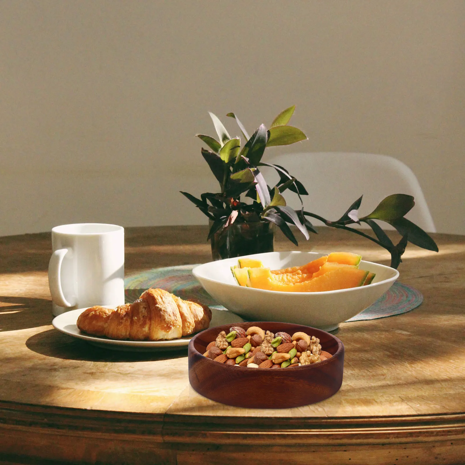 

Wood Snack Dish Natural Wooden Salad Bowl Dessert Plate Rustic Serving Tray for Home Restaurant Wood Fruit Bowl