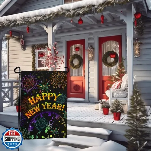Dacawin Happy New Year Garden Flags Firework Sparkle Night Sky Yard Flag 12x1 JJE DDI GGX