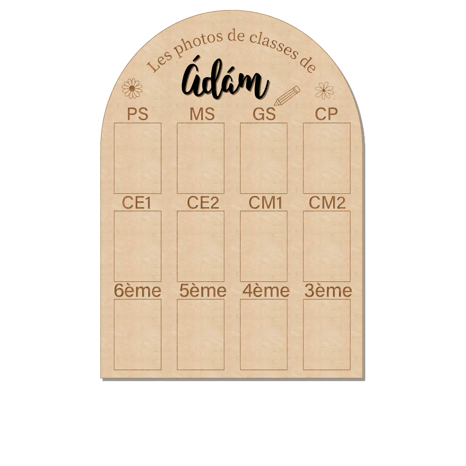 Picture 7: Personalized French School Photo Board - Wooden 29.5x21cm with 12 Slots, Custom Name like Adám, PS to 3ème, 5 Color Options