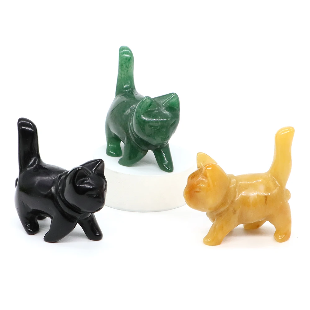 1PC Walking Cat Statue Natural Stone Reiki Healing Crystal Hand Carved Gemstones Pet Kitty Figurine Crafts Home Decoration Gifts