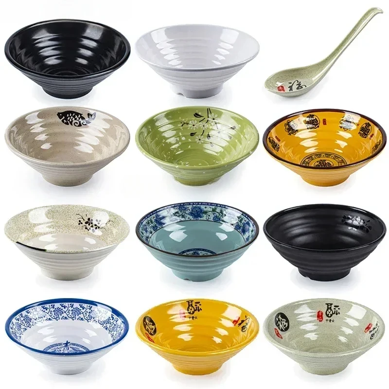 

Melamine Noodle Bowl Household Plastic Tableware Restaurant Commercial Ramen Salad Bowl Thickened Not Easily Broken Soup Bowls