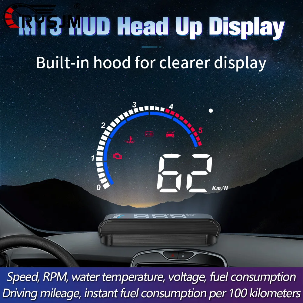 

M13 OBD2 Windshield Projector obd HUD Car Head Up Display Vehicle Speed RPM Fuel Consumption Water Temperature Voltage Display