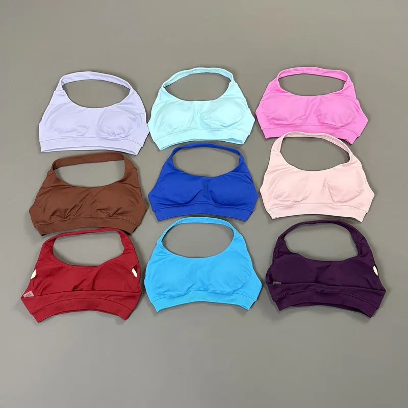 Seamless Women Sports Bra Open Back Halter Neck High Stretch Soft Breathable Athletic Yoga Top Gym Pilates Workout Fitness