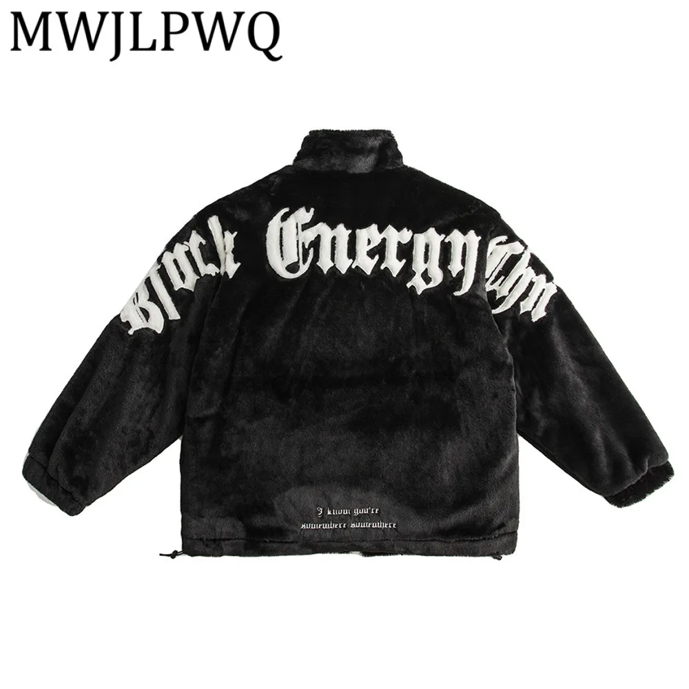 

MWJLPWQ Letter Flocked Embroidery Fleece Padded Winter Men's Thickened American Stand Collar Cotton Coat 2025 New Trendy 21792