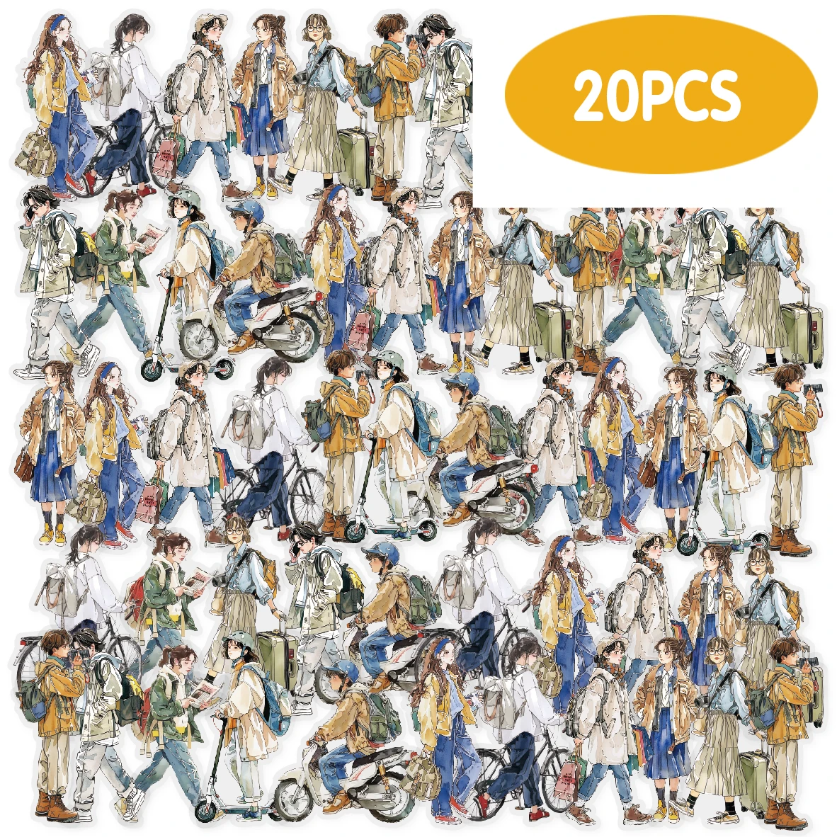 Etori Life Long Street Passersby People Walking on the Road Pattern Scenery Journal Stickers for Scrapbooking Supplies, Notebooks, Phone Stickers, DIY Decoration, Gift Paper Bags, Student Stationery, Children's Stickers