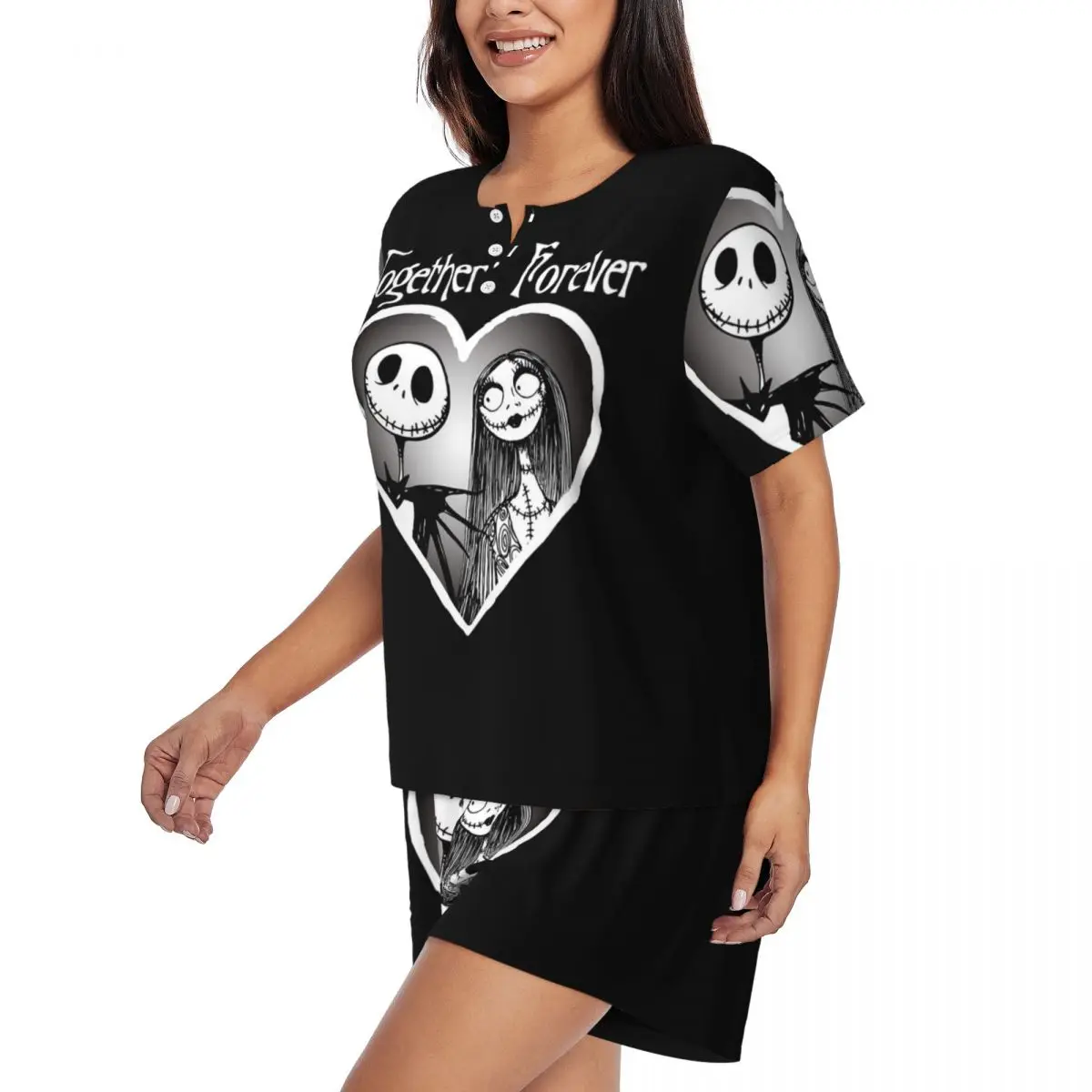 مخصص هالوين الجمجمة جاك سالي منامة مجموعة 2 قطعة قصيرة الأكمام تيم بيرتون عيد الميلاد فيلم الرعب ملابس خاصة السراويل مجموعات #2