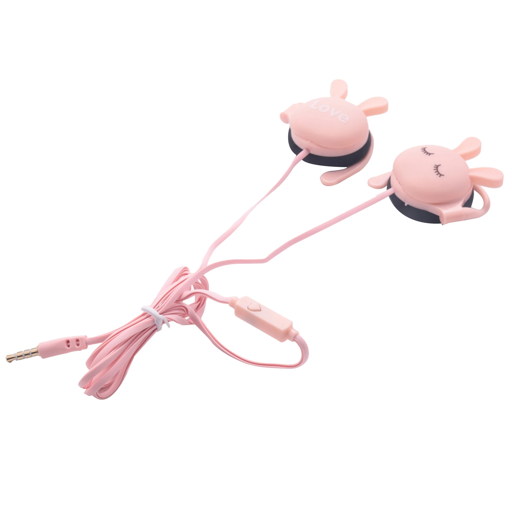 Cartoon Rabbit Ear Hook Wired Earphone Sport Running Stereo Headphones Children Girl Headset For Mobile Phone