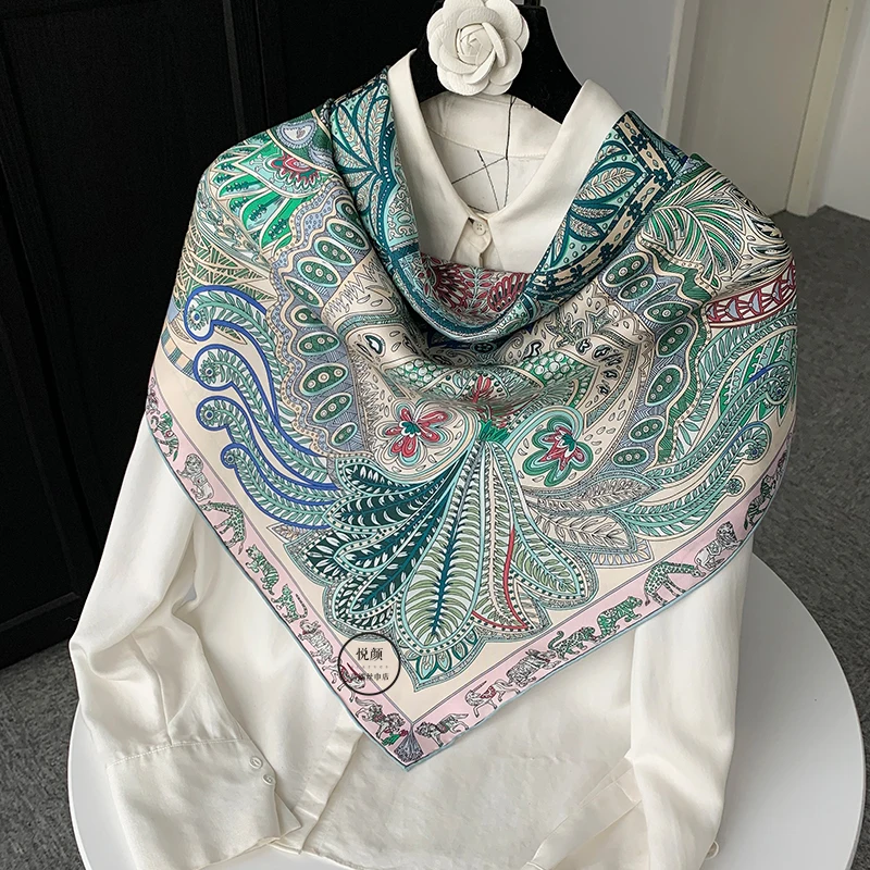 그린 가든 뉴 스타일 하이엔드 실크 트윌 스카프 여성용 90 대형 봄 가을 얇은 다용도 뽕나무 실크 스카프