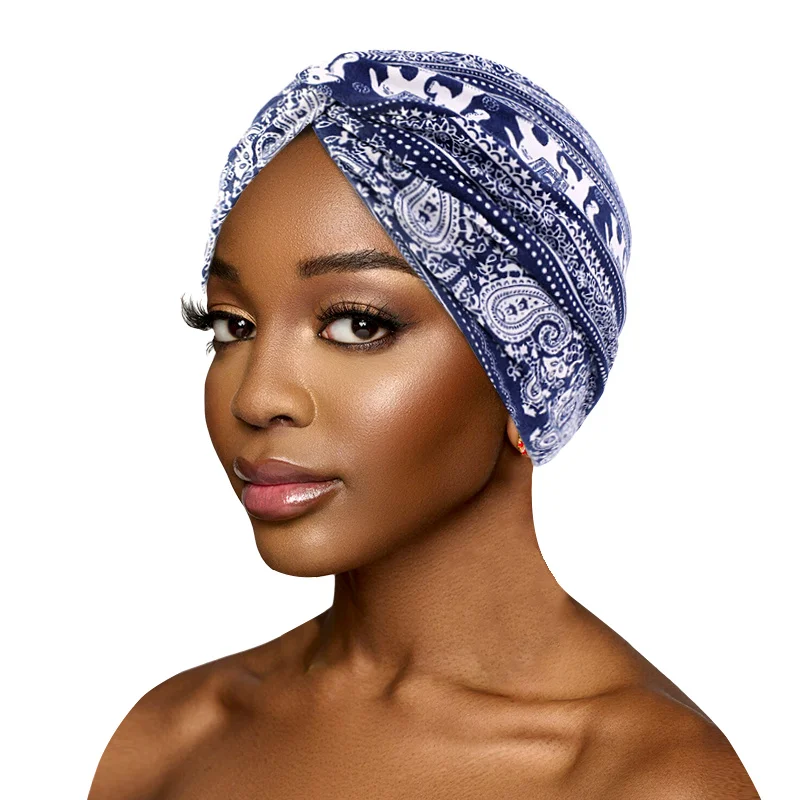 Turbante anudado de algodón con flores para mujer, gorro cruzado, bufanda, gorros de quimio para el cáncer, envoltura para la cabeza, accesorios