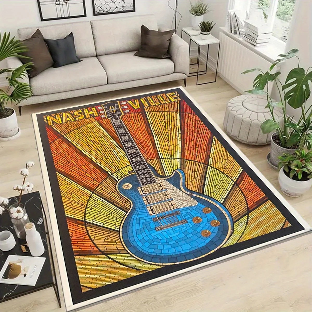 

Polyester Nashville Guitar Rug Large & Medium Non-Slip Nashville Guitar Area Rug - Polyester Crystal Velvet Carpet,