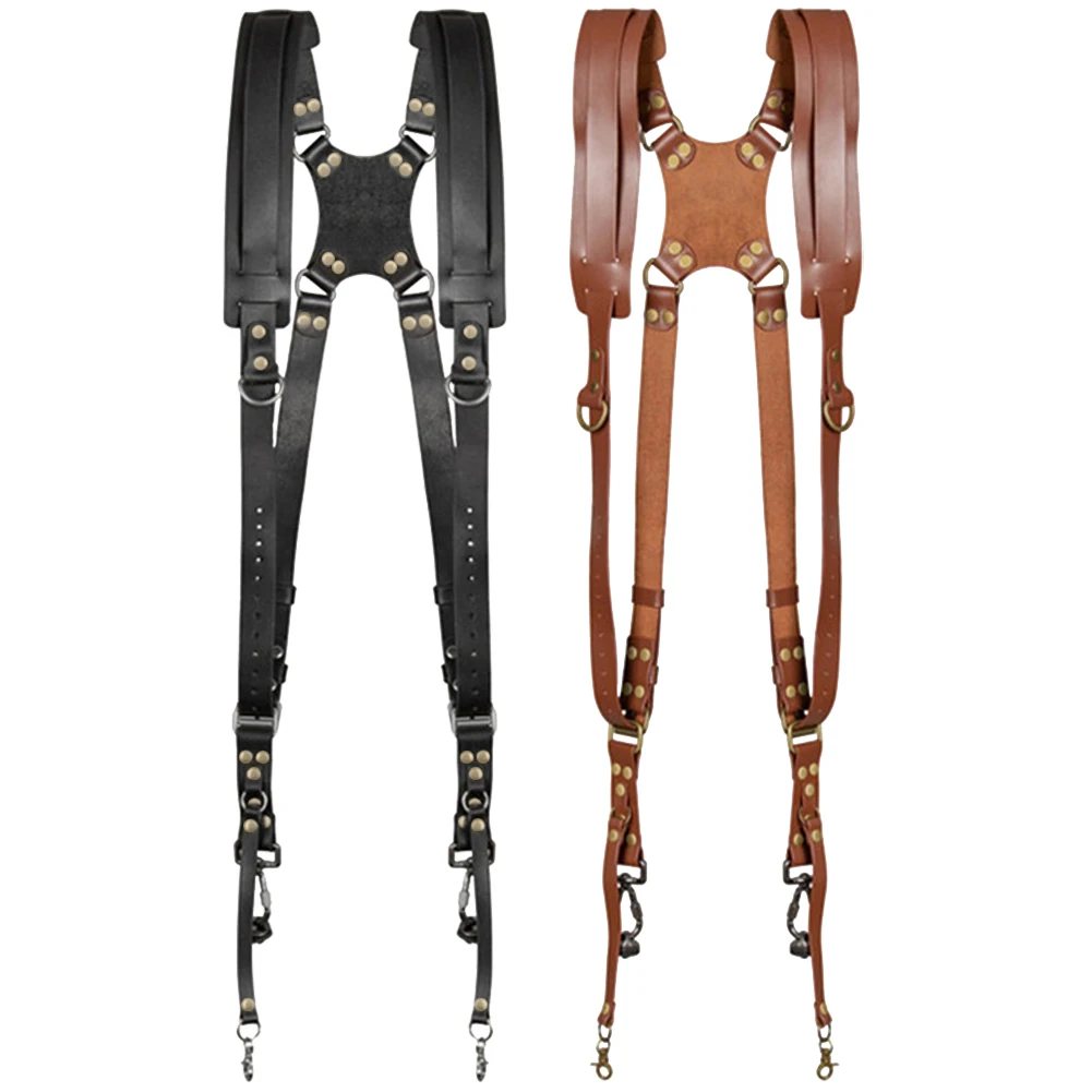 Universal Dual Camera Leather Strap Double Cameras Washable Harness Adjustable Carry Shoulder Straps For DSLR/SLR Cam Accessorie