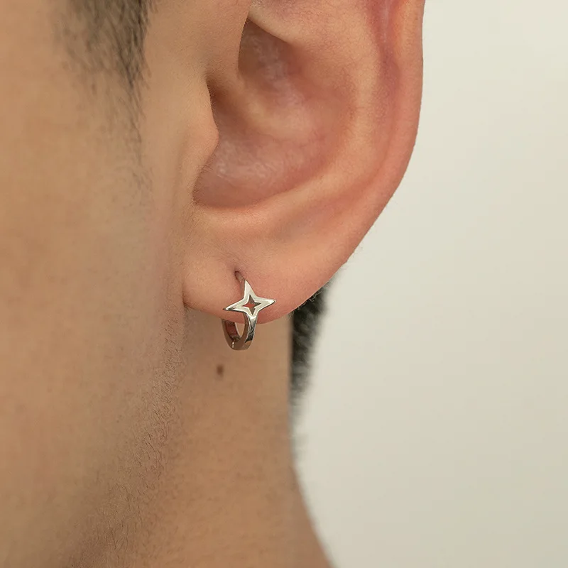 

Men Hexagram Star Ear Buckle Earrings Unique High Grade Punk Hoop Earrings Trendy Versatile Jewelry For Men