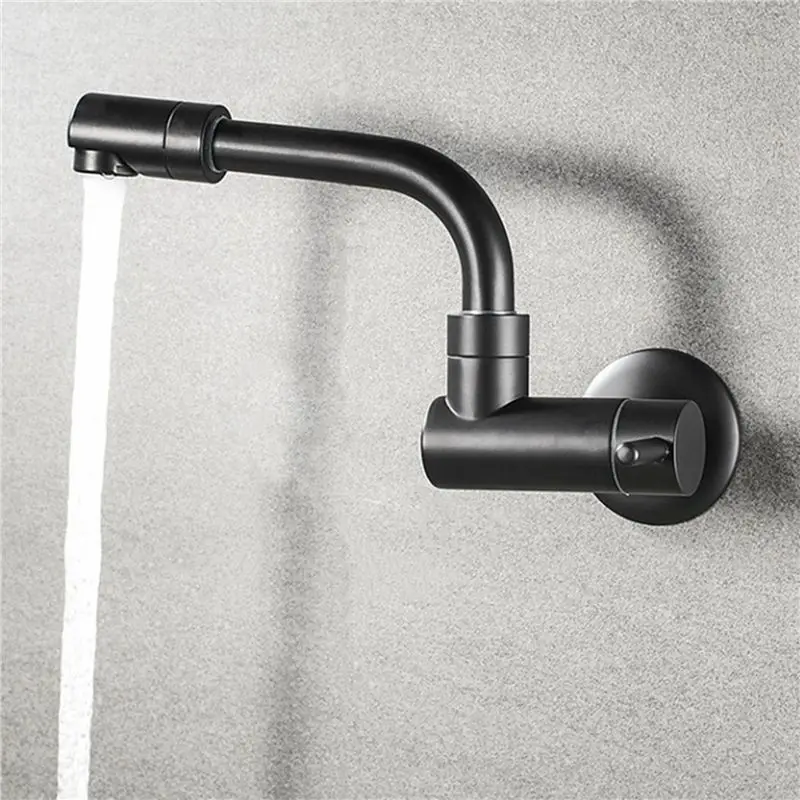 ABJI-3X 360 Degree Rotating Black Wall Mounted Single Cold Water Mixer Solid Brass Sink Basin Faucet Mop Pool Water Taps