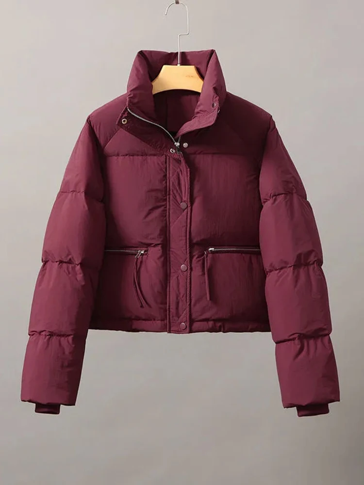 Manteau matelassé court pour femme, col montant, poche décontractée, fermeture éclair, décontracté, décontracté, coréen, chaud, neige, hiver, nouveau, streetwear