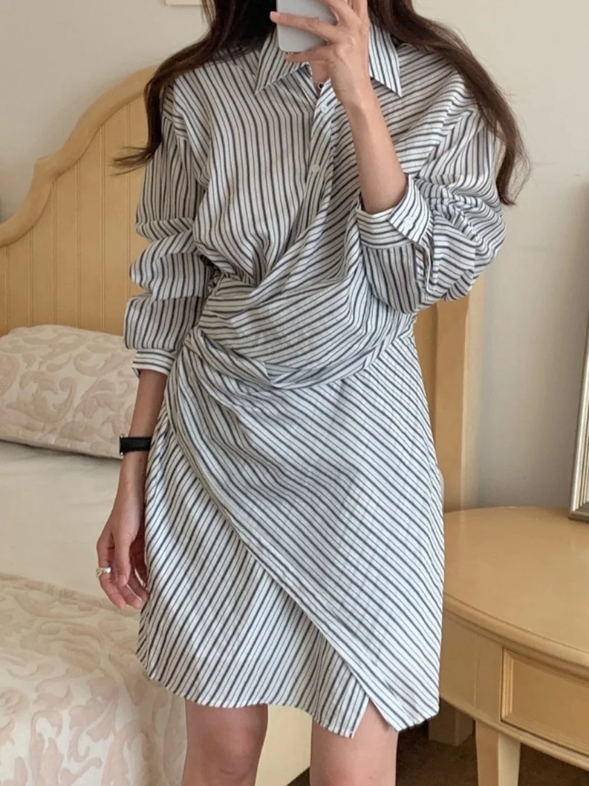 

Alien Kitty Gentle Bodycon Slim Mini Dress Women Stripes Spring 2025 Elegant Office Lady Full Sleeve Sexy Daily Close Waist