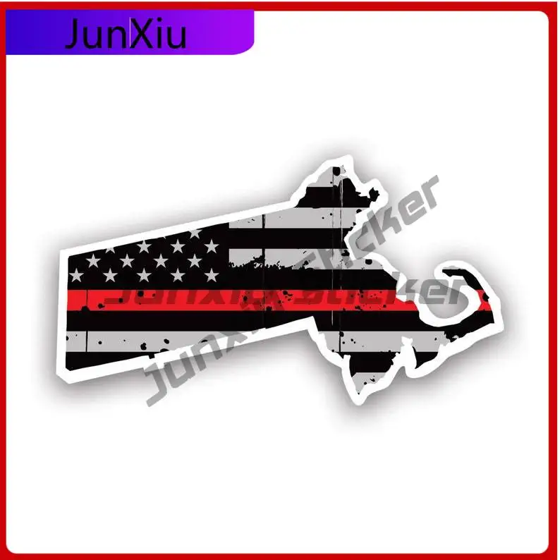 

Distressed Thin Red Line Massachusetts State Shaped Subdued Us Flag Sticker Uv Protected Fire Firefighter Safety Car Sticker