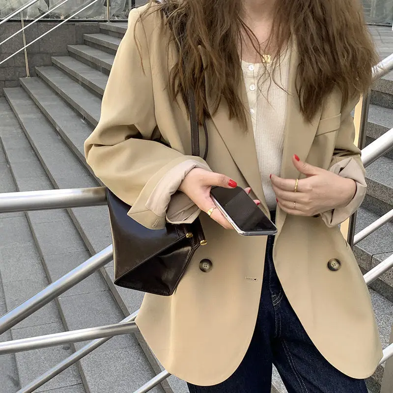 Women'S Cropped Coat New In External Clothes Crop Blazer Woman Girlish Good-Looking Girly Heart-Breasted Breast Three-Quarters