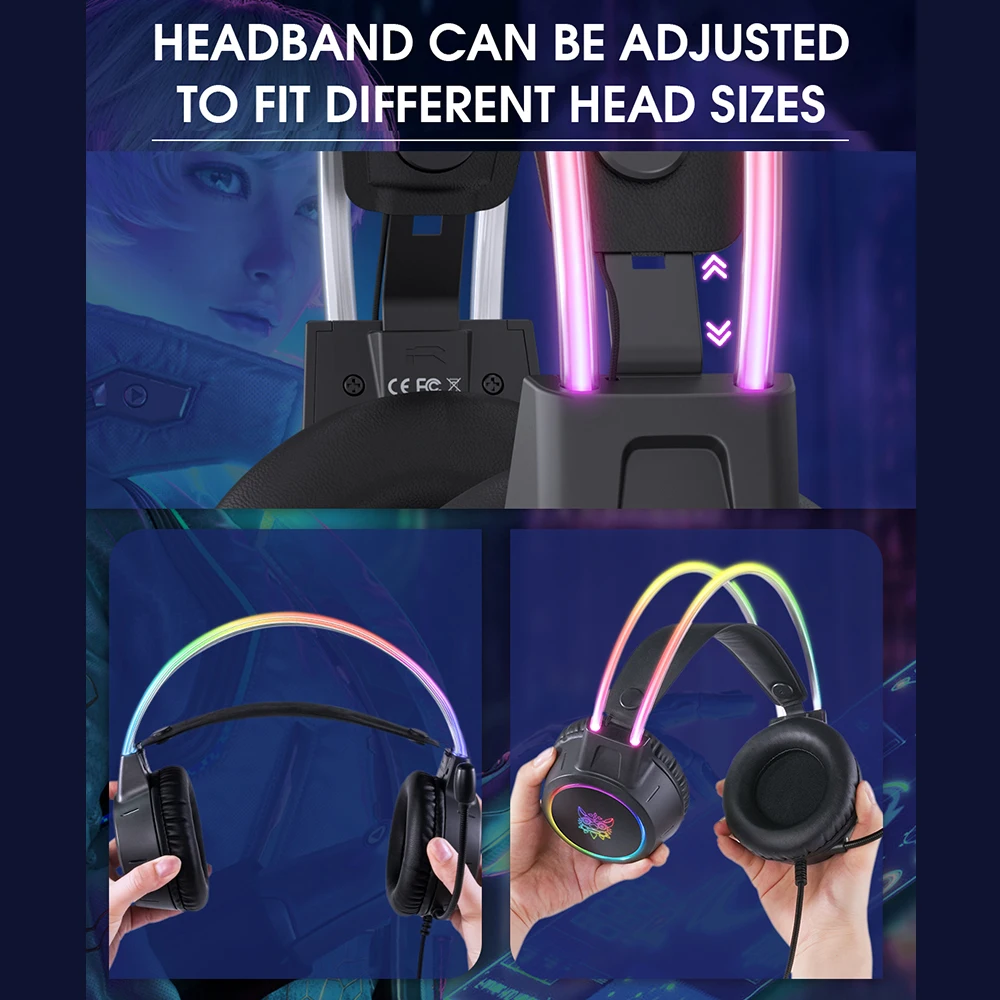 RGB Light ONIKUMA Gaming Headset Noise Cancelling Mic Breathable Sponge 50mm Driver 35mm Wired Headphone for PC PS4 PS5 Switch