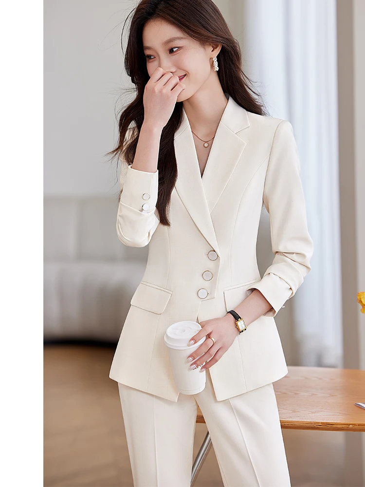 بدلة بنطلون نسائية وردي أزرق مشمش مكتب السيدات العمل 2 قطعة مجموعة السترة