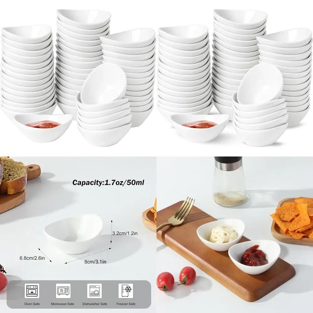 

50 Pack 1.7 Oz Ceramic Mini Dipping Bowls for Soy Sauce, Condiments, and Side Dishes - Ideal for Parties and BBQs