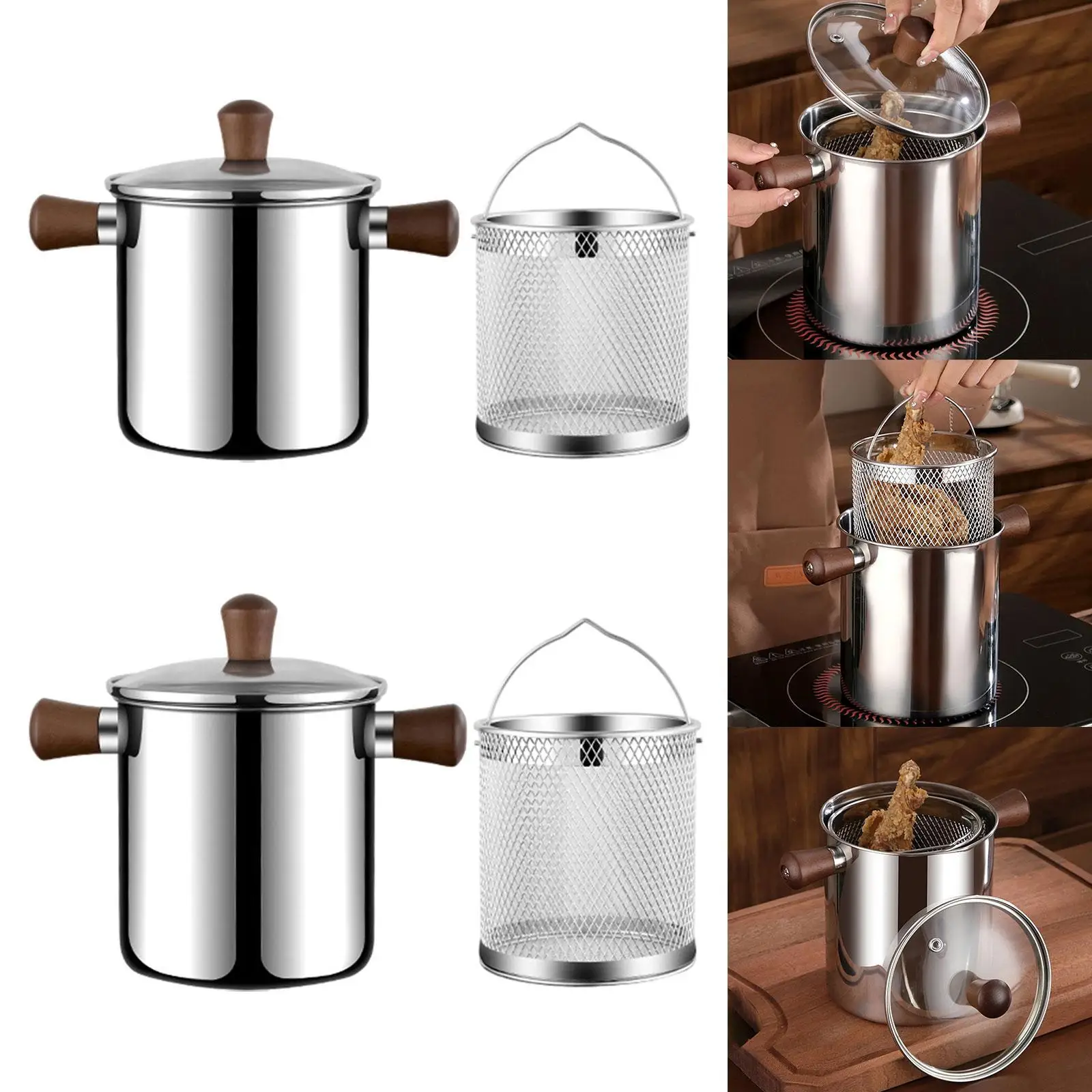 Stainless Steel Small Deep Fryer Pot ,Deep Frying Pot ,Stainless Steel Cookware Mini Deep Fryer,