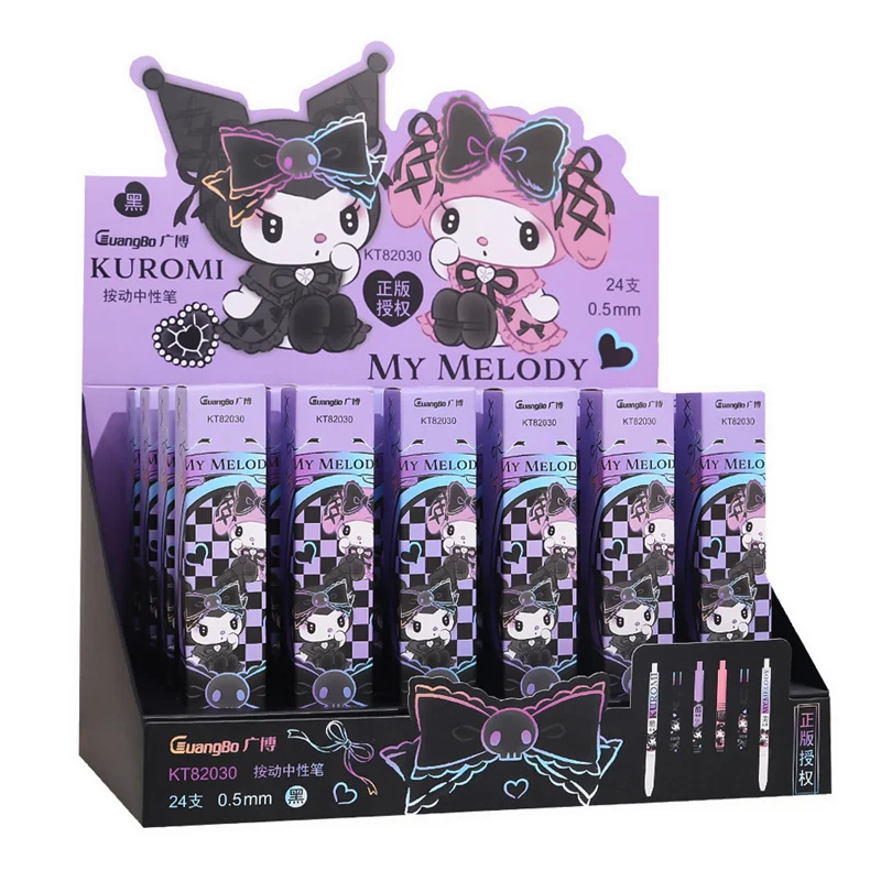 

24pcs/lot Sanrio Kawaii Kuromi Melody Press Gel Pens For Writng Cute 0.5mm Black Ink Neutral Pen Office School Supplies