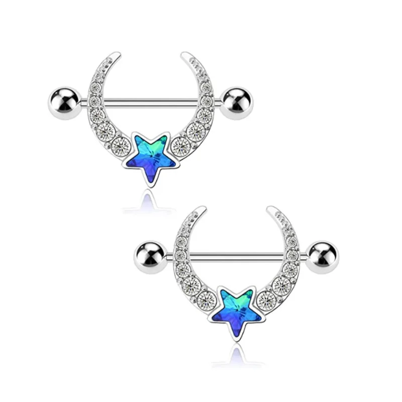 Blue Crystal Nipple Piercing Jewelry 14G Cz Shiny Nipple Ring Barbell Piercings Round Nipples Bars Wings Piercing Pezon Mujer