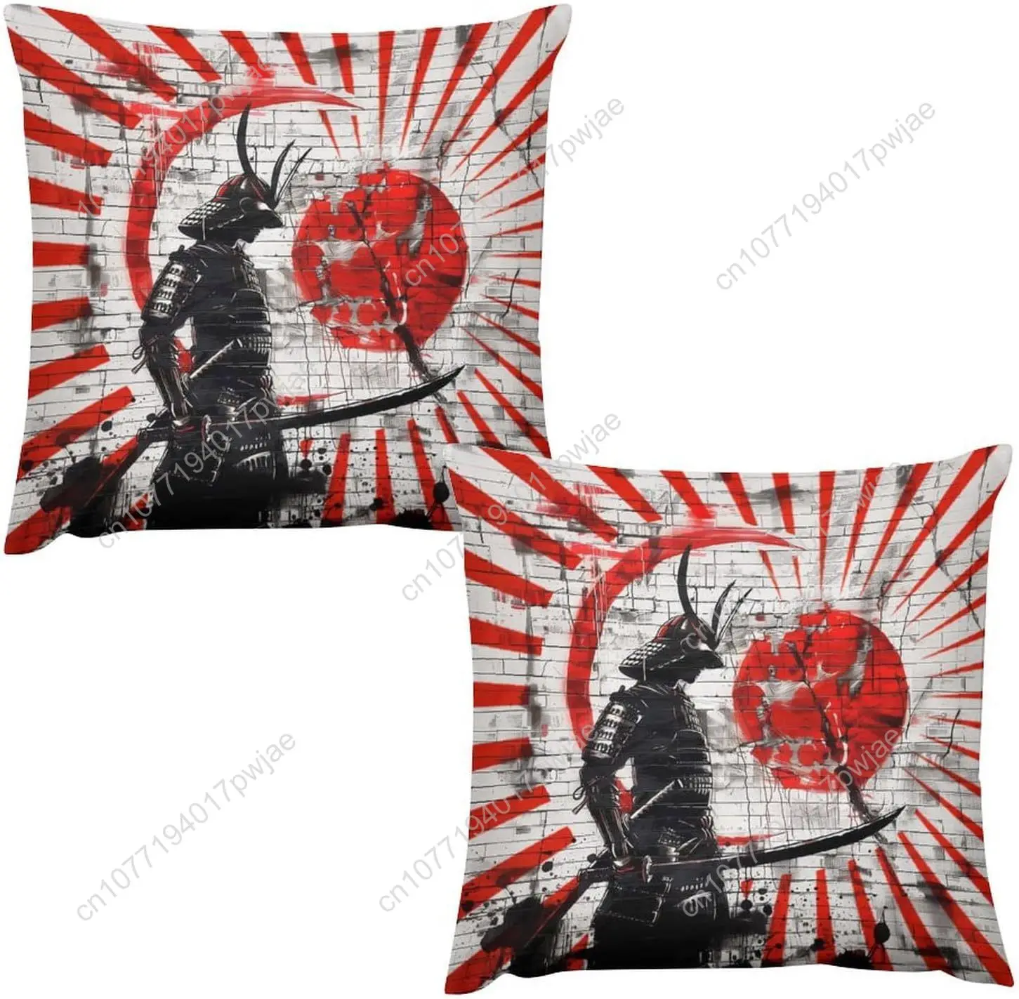 

Japanese Samurai Anime Set of 2 Pillow Covers Decorative Pillow Cases with Hidden Zipper for Bedroom Sofa Couch