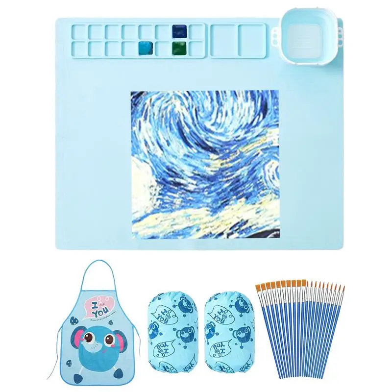 Silicone Art Mat Kids Craft Silicone Paint Mats With Palette Washable Drawing Board Silicone Artist Mat For Art Painting Paper