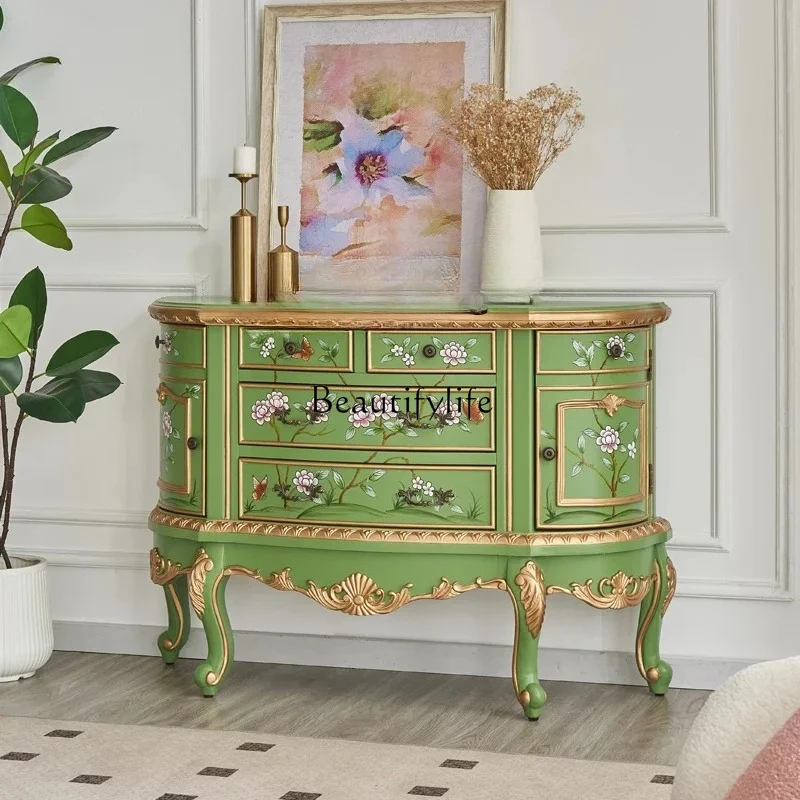 Home Entry Entrance Cabinet Semicircular Engraved Painted Decorative Dining Side Cabinet Bedroom