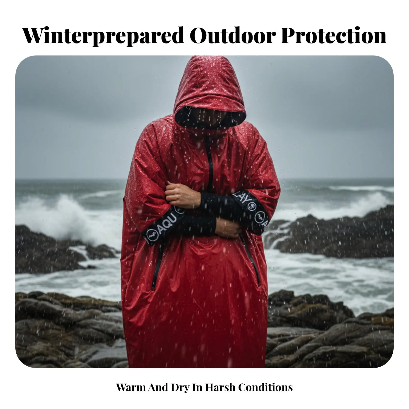 

Black Thick Diving Poncho, Winter Fleece Water-Resistant Warm Coat for Swimming, Training, Holiday