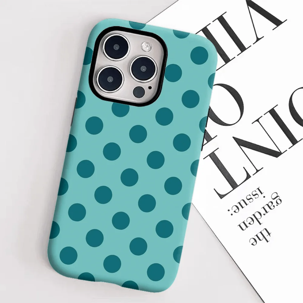 Fashionally simple blue polka dot pattern two-in-one Film phone case, suitable for iPhone 17, 16, 15, 14, 13, 12, 11, etc.