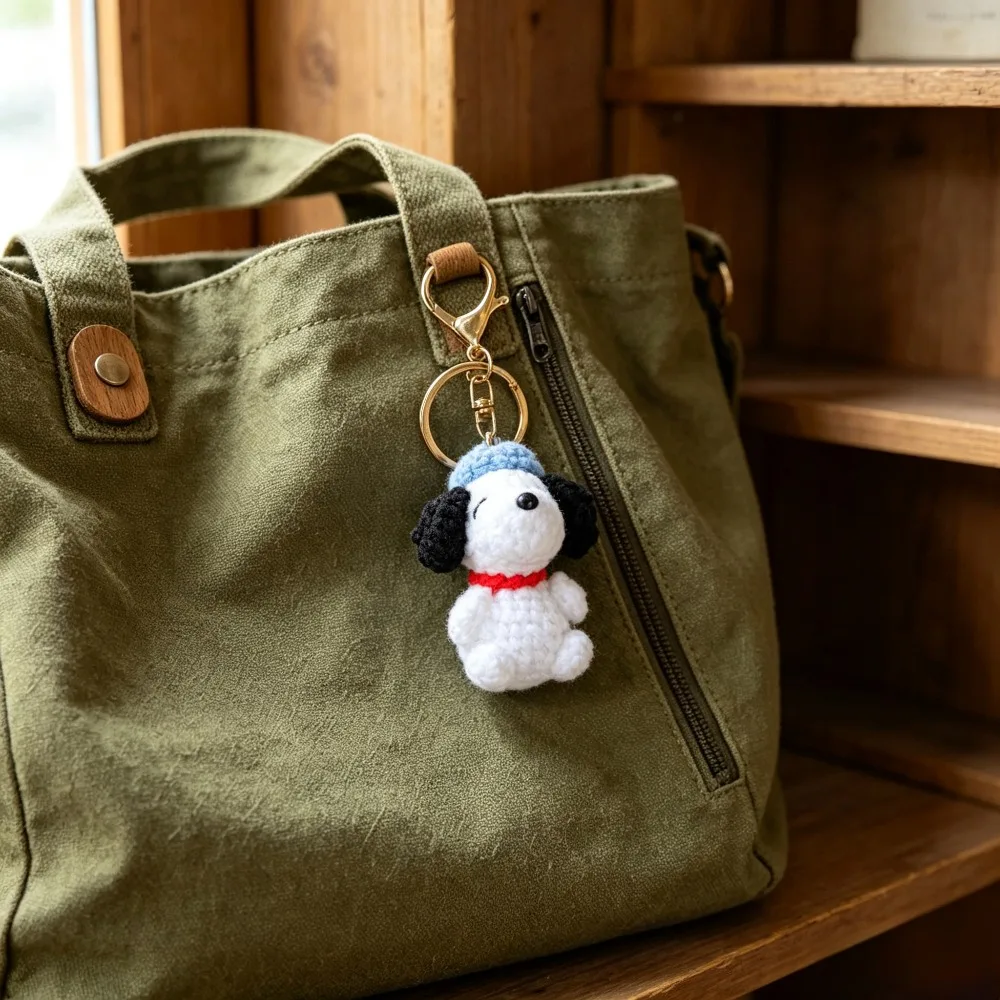 Viral Aesthetic Cute Hand Crochet Dog Keychain Charm, Cartoon Yarn Knit Bag & Backpack Hanging Accessory