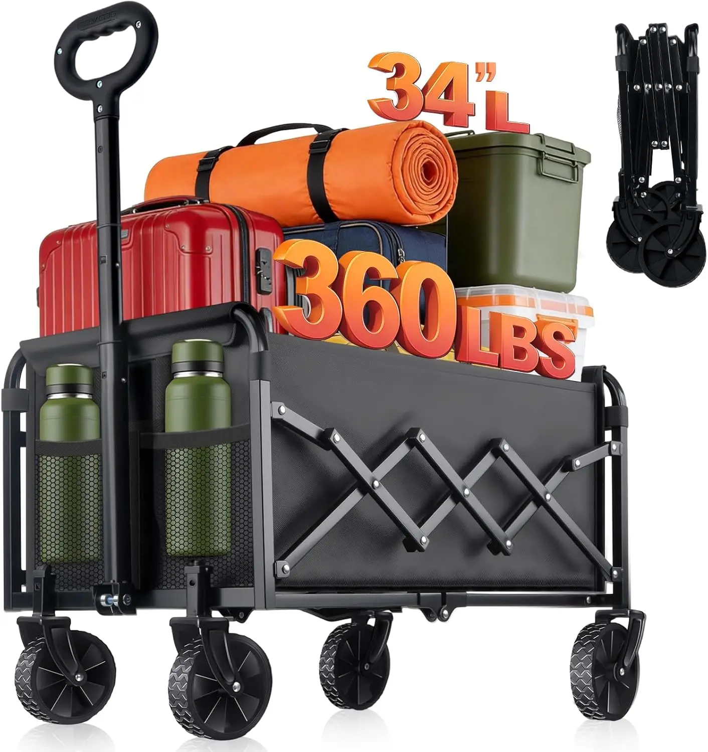 

Collapsible Foldable Wagon Cart with Wheels - 360LBS Heavy Duty Folding Wagon Carts, Portable
