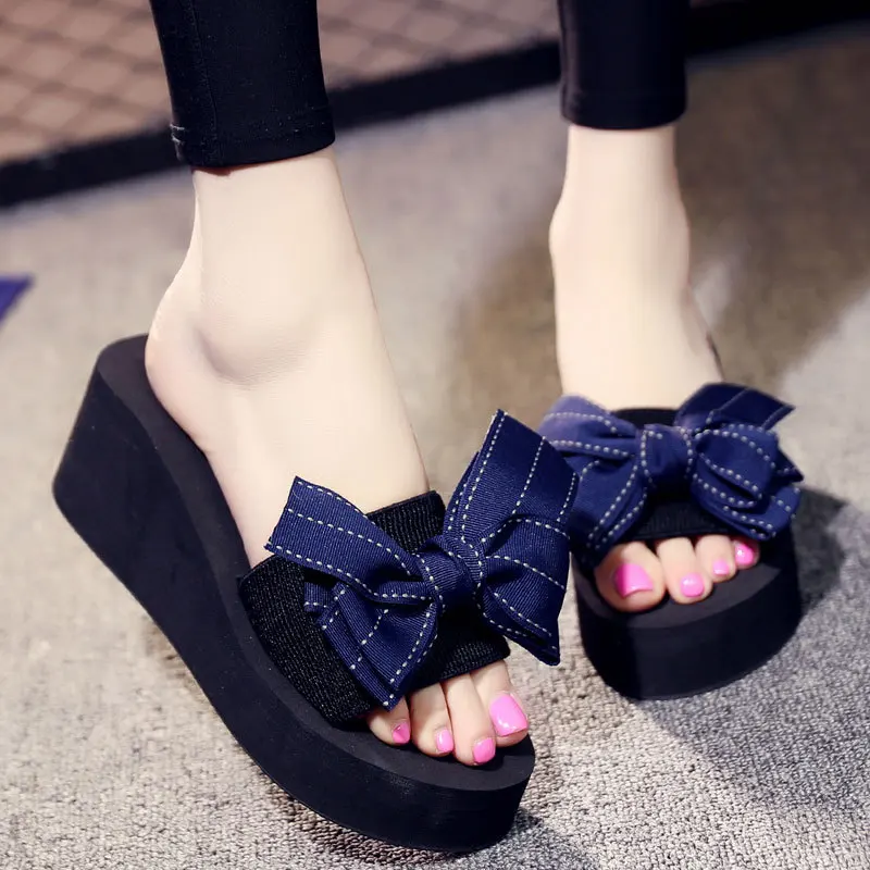 

Сланцы женские на танкетке, пляжные Мягкие Шлепанцы с бантиком-бабочкой, на плоской подошве, дизайнерские слиперы, 2023