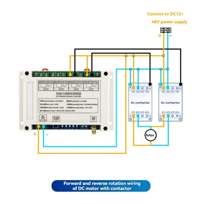 DC12-48V 4CH Remote Control Switch 30A Garage Door Switch Relay Lifting Equipment Controller With Transmitter 433MHZ-Y41A