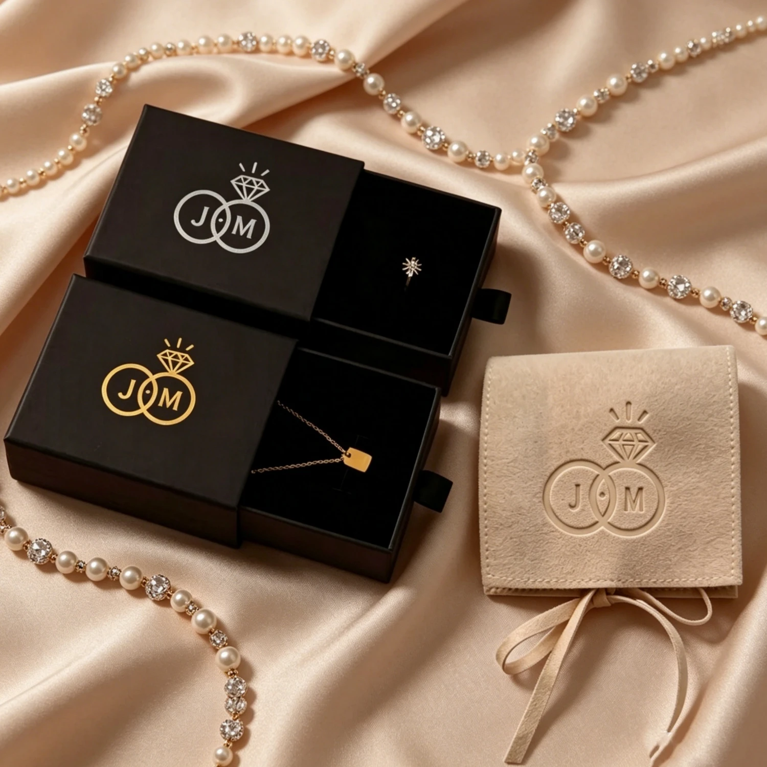 

Microfiber Jewelry Pouch With Cardboard Drawer Gift Box 20Pcs Custom Logo Wedding Banquet Birthday Shower Party Packaging